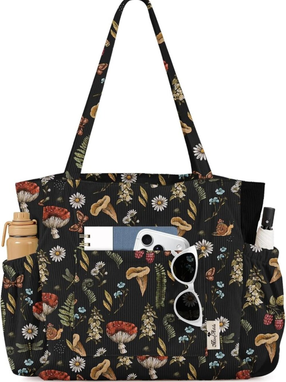 Stylish Multi-Pocket Corduroy Tote Bag for Women with Zipper Closure